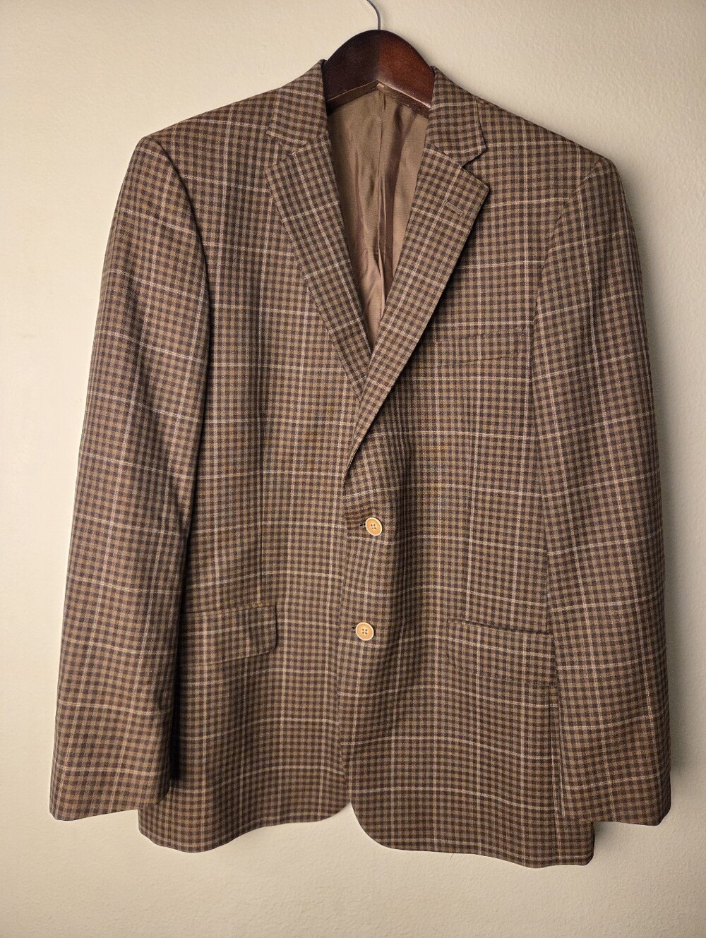 Hart Schaffer Marx Sport Coat Blazer 44R Brown Check Windowpane